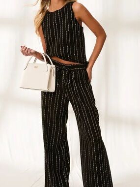 BKE Resort Edit - Sequins Embroidered Pant Gold and Black NWOT